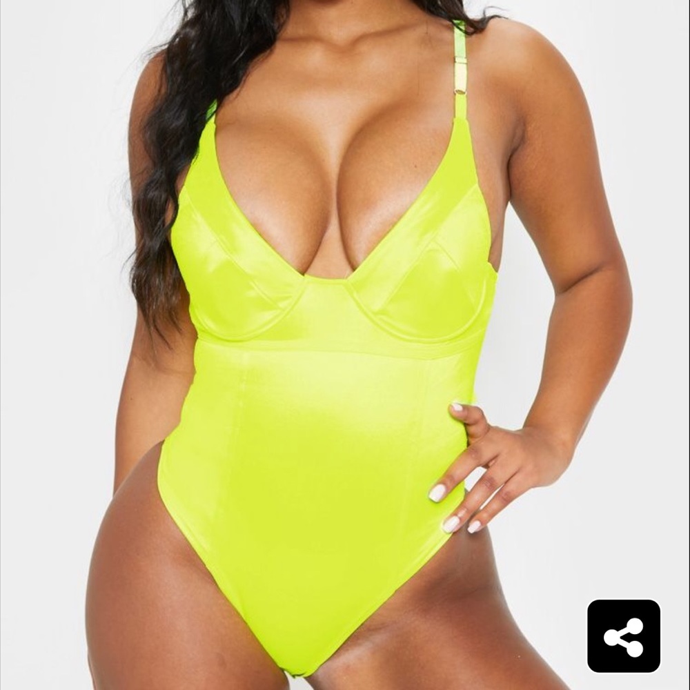 Lime stretch satin cup bodysuit